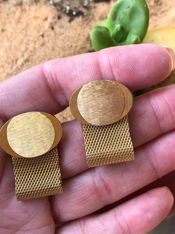 Vintage Simmon Karatclad Gold Oval Mesh Jacket Cufflinks 7/8 inch Stamped #vintagecufflinks #mensgoldcufflinks