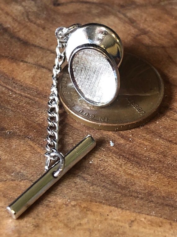 Vintage Silver Tone Tie Tack With Safety Chain #vintagetietackswithsafetychain #vintagesilvertietacks