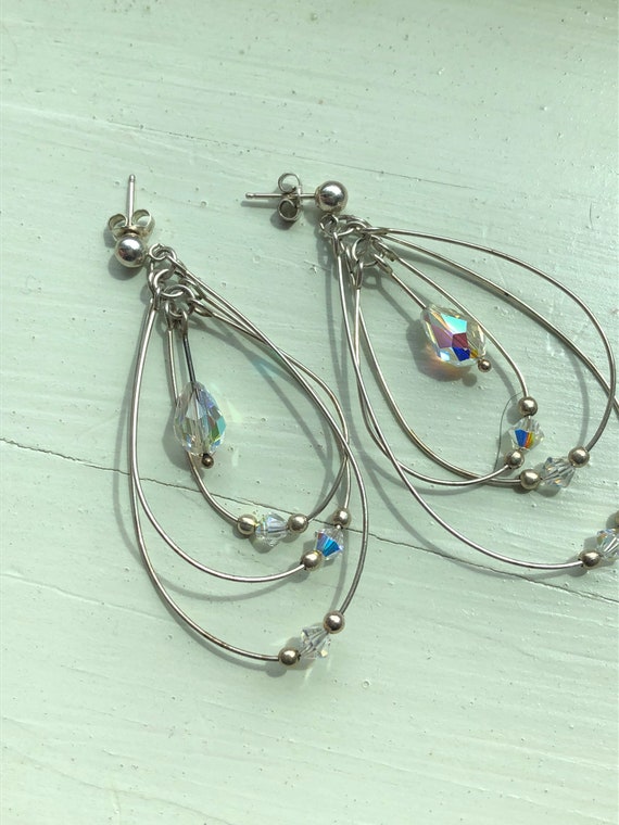 Sterling Silver Crystal Dangle Earrings, Vintage Style