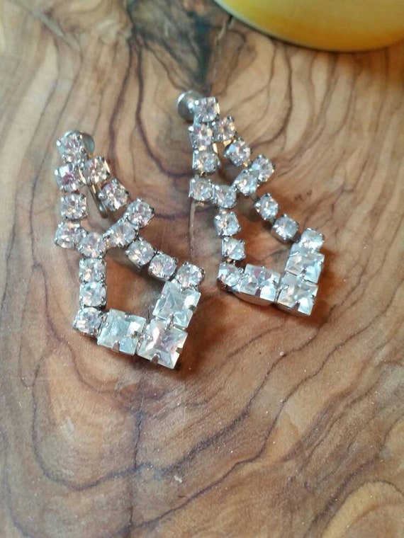 Vintage Rhinestone Chandelier Earrings, Art Deco Bridal Jewelry