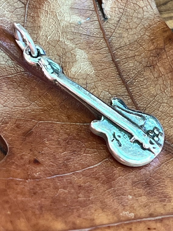 Sterling Silver Guitar Charm Ready for Charm Bracelet or Chain #sterlingsilverguitarcharmforbracelet #guitarlessons