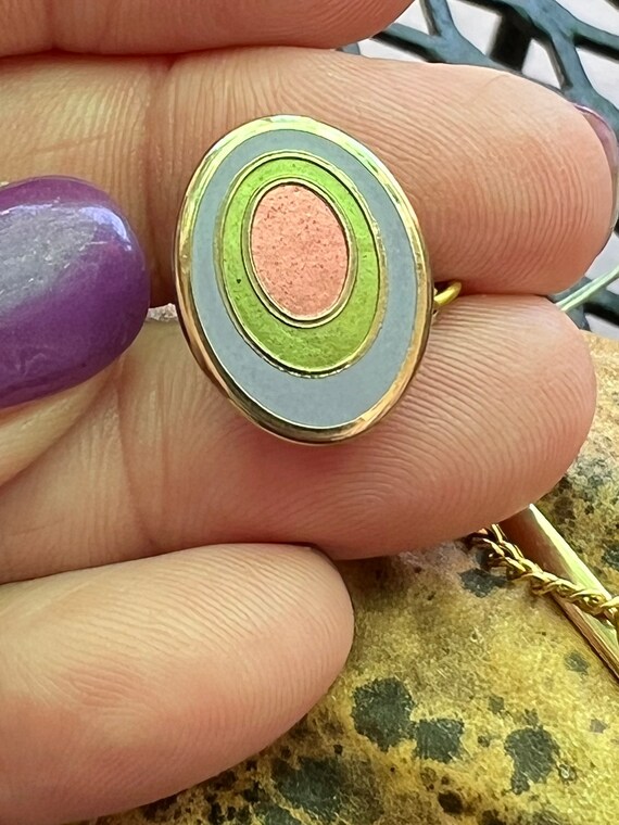 Vintage Peach, Lime & Blue Easter Egg Tie Tack with Chain