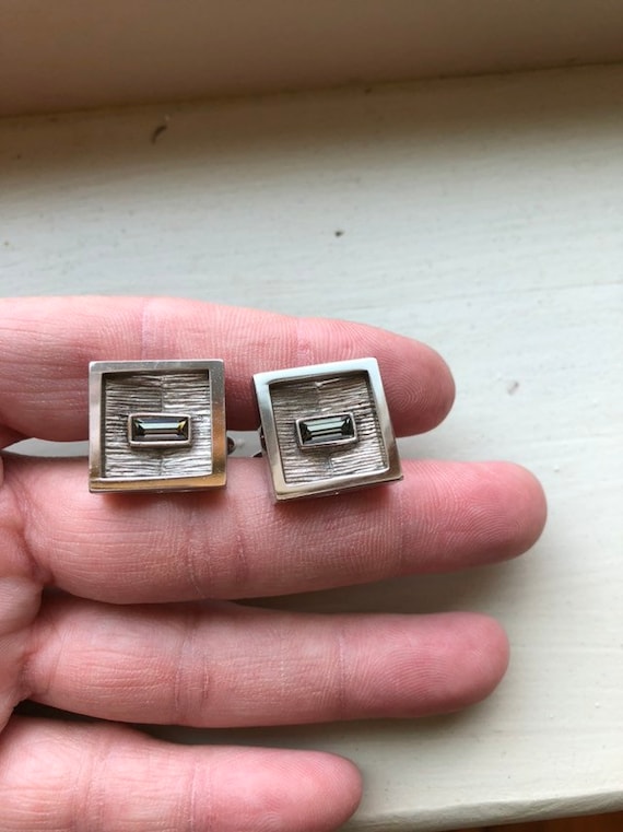 Vintage Swank Silver Tone and Rhinestone Cufflink 3/4 inch #swankcufflink