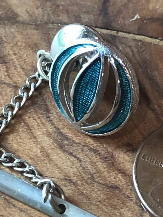 Vintage Silver Tone and Blue Tie Tack with Safety Chain #vintagemensfashion #vintagetietacks #fathersdaygiftideas