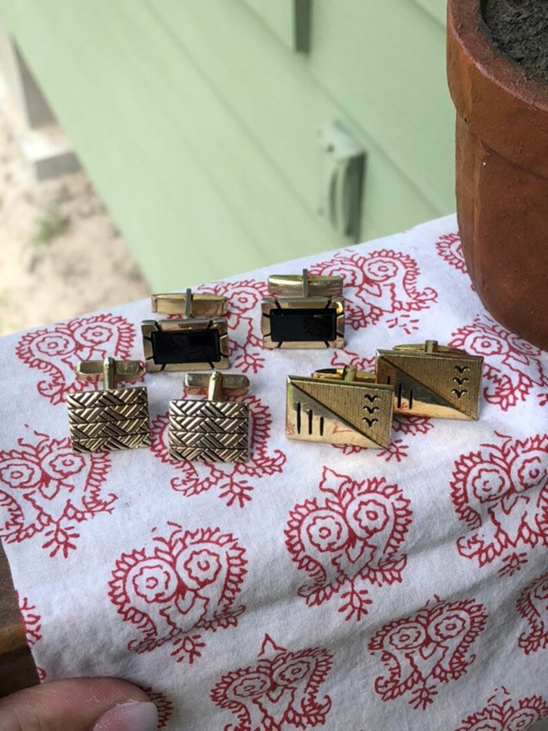 Trio of Gold Tone Vintage Cufflink One Marked Swank #swankcufflinks #vintagemenscufflinks