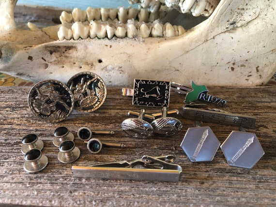 Lot of Silver Tone Cufflinks and Tie Clips #vintagecufflinklot #vintagecufflinks