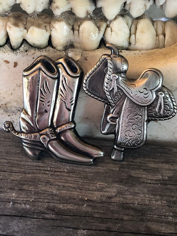 Vintage Boot and Saddle Denim Jacket Button Covers: Western Cowboy Fashion