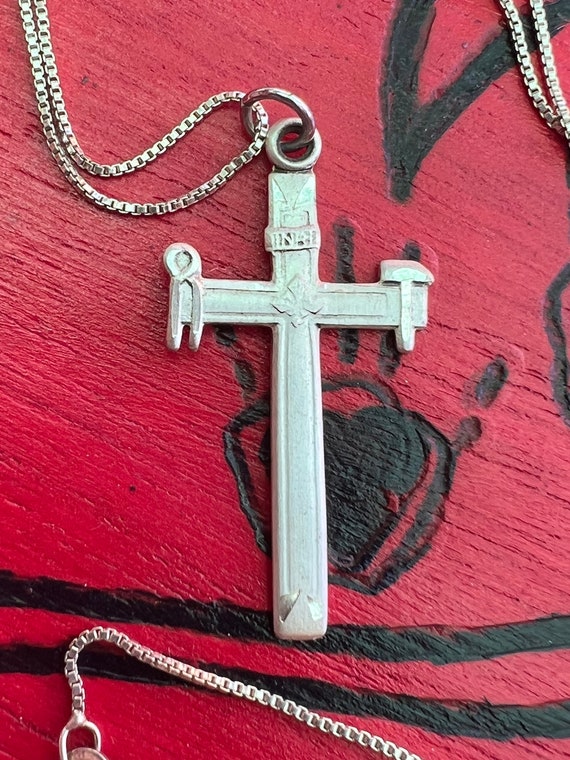 Sterling Silver Nailed Cross Pendant Necklace, 16 inch Chain