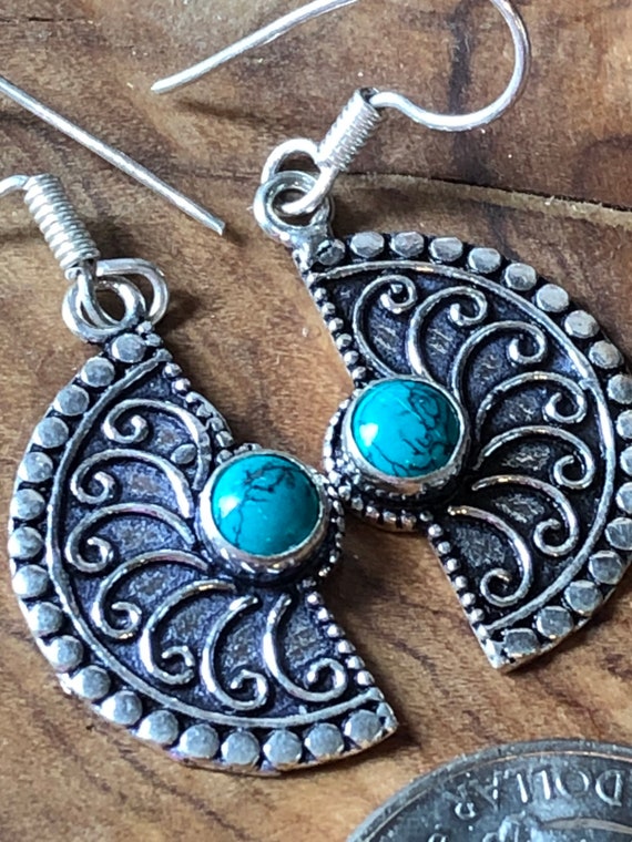 Pretty 925 Silver Stamped Faux Turquoise Dangle Earrings #fauxturquoisedangleearrings #fashionearrings #affordablejewelrygifts