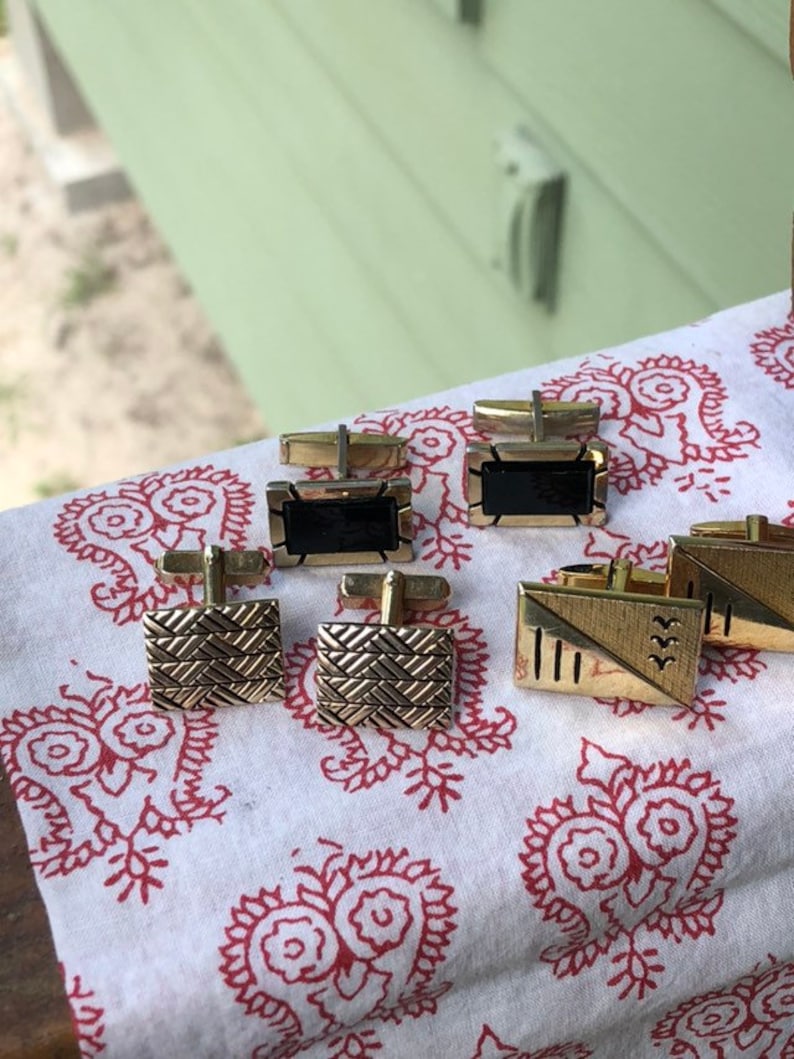 Trio of Gold Tone Vintage Cufflink One Marked Swank #swankcufflinks #vintagemenscufflinks