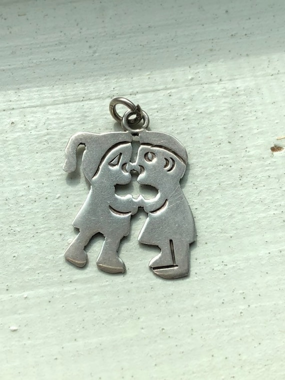925 Silver First KISS Boy and Girl Charm .75 Inch 