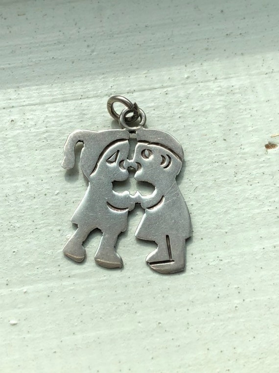 Sterling Silver First Kiss Charm - Ready for Bracelet (0.75 Inch)