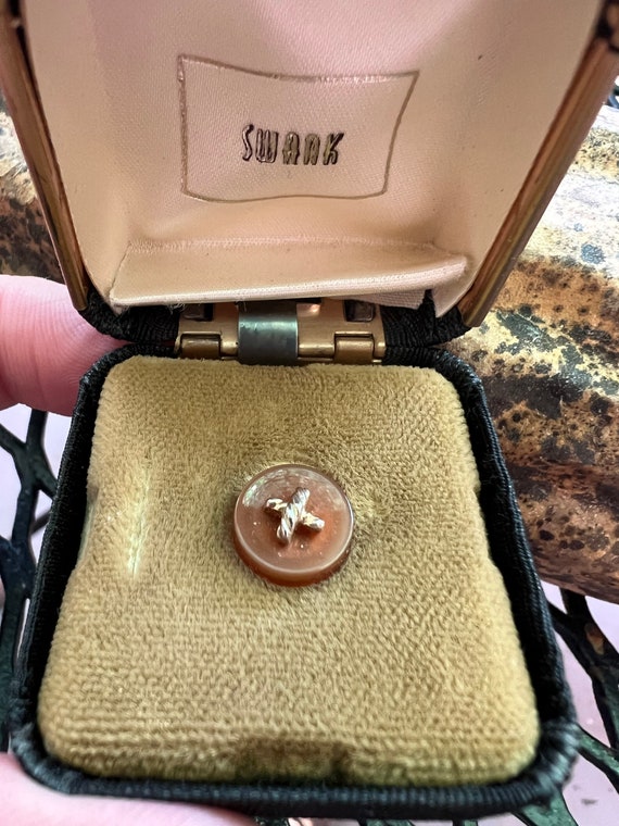 Vintage Swank Amber Lucite Tie Tack, Gold Tone, Original Box