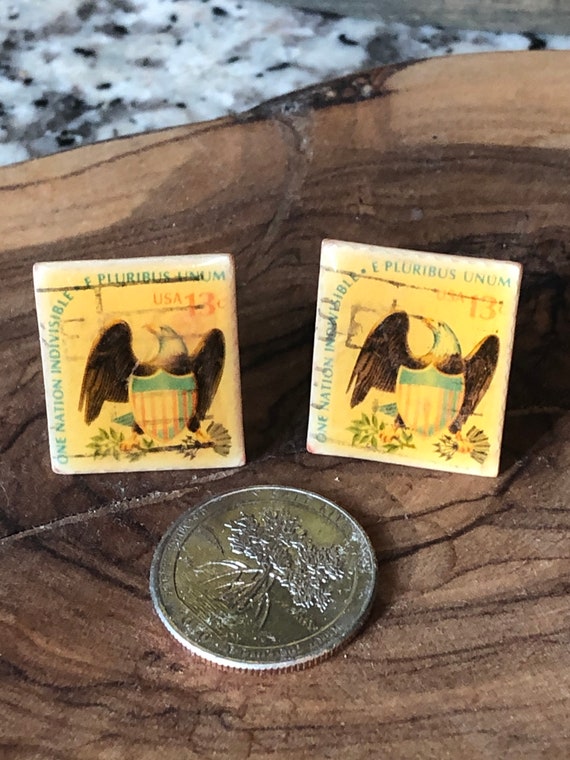 Vintage Postage Stamp Cufflinks, Gold Tone Mens Cufflinks