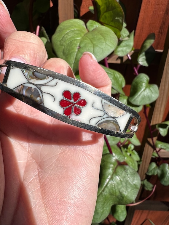 925 Silver Coral Flower Hook Bracelet, Made in Mexico (5.75 Inch)