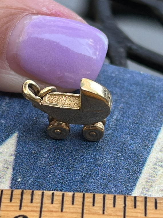 Adorable 10k Gold over 925 Silver Baby Buggy Charm for Charm Bracelet #vintagebabybuggycharmforcharmbracelet
