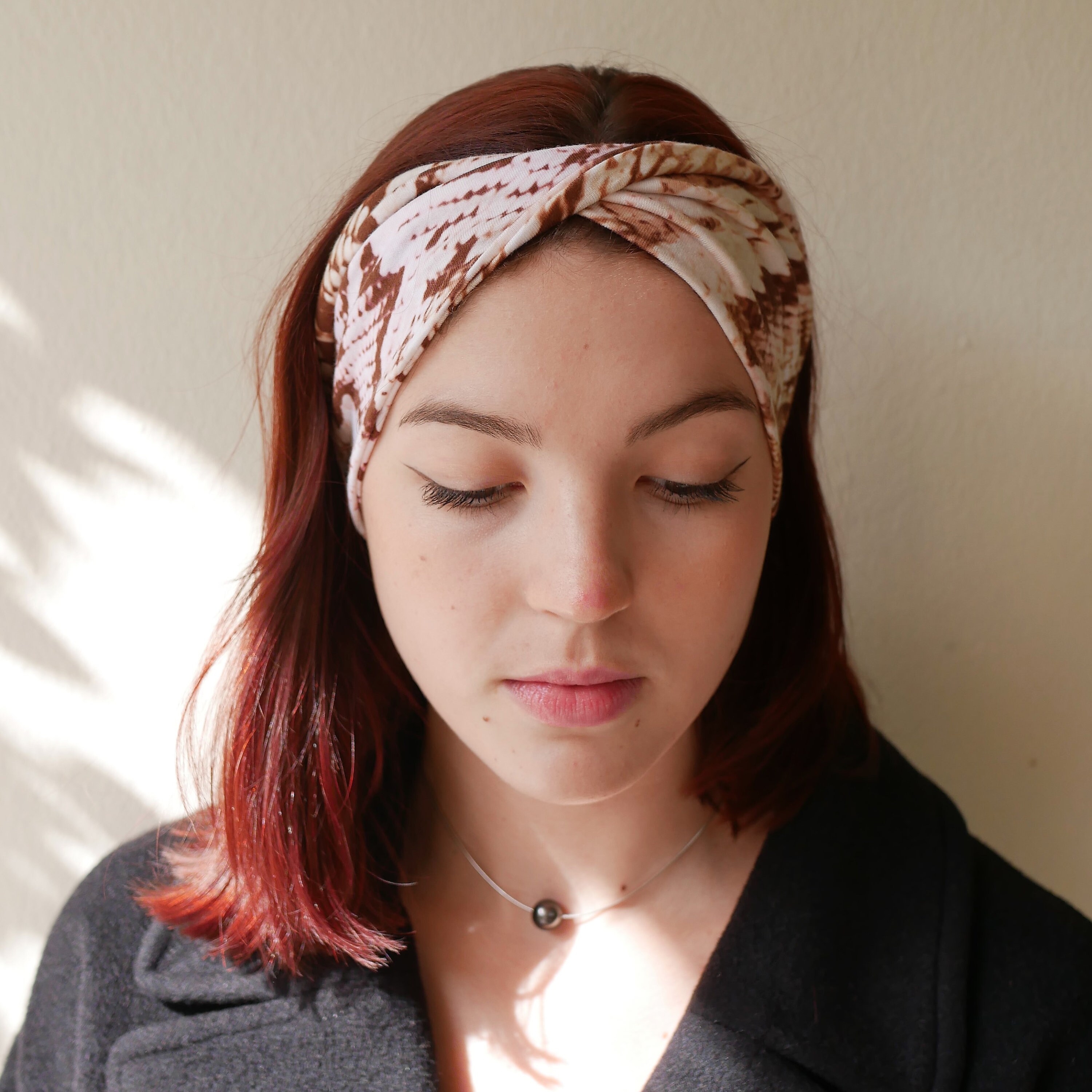 Brown and White Double Twist Headband, Wide Headband, Turban Headband