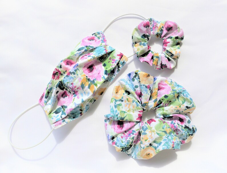 Scrunchie made of cotton fabric Scrunchie matching with the nose wire face mask .