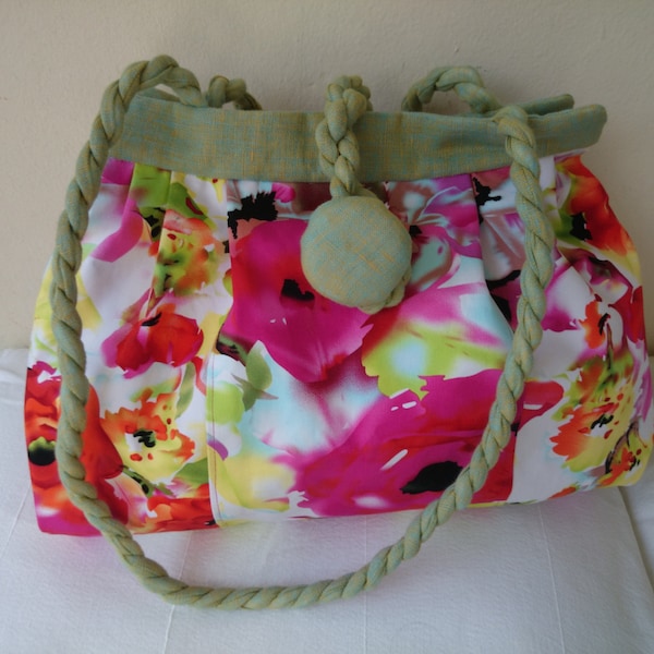 Pink flower handbag, light green, chic and trendy women purses, designer handbags, handmade shoulder bags, made in France.