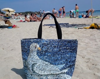 Canvas tote bag, mosaic dove, "Mausoleo di Galla Placida" sit in Ravenna (Italy) made in France, beach bag