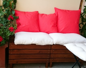 Cojín coral, Funda decorativa de lona de algodón rojo coral, Cojines hechos a mano, hechos en Francia