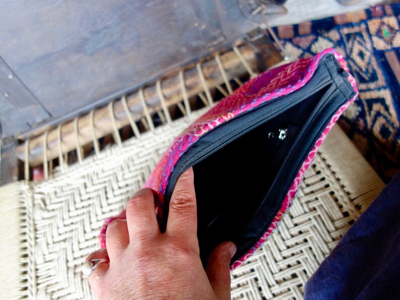 Hand-stitched cotton Boho clutch