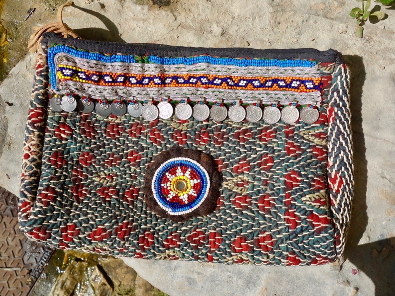 Hand-stitched cotton Boho clutch