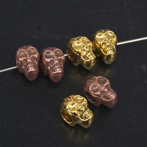 20PC Gold Tone Skull Bead , copper Skull head Spacer Beads , Big Hole Bead 12MM