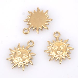 Sun Face Pendant Bead , 18K Gold Plated,  Sun Charm Jewelry, Gold Plated Earring Findings