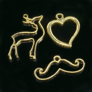 Gold Color Open Bezel Blank,  Deer ,Beard, Heat Pendant  Frame Drop Hollow Pendants Setting , Resin bezel Diy Resin Jewelry