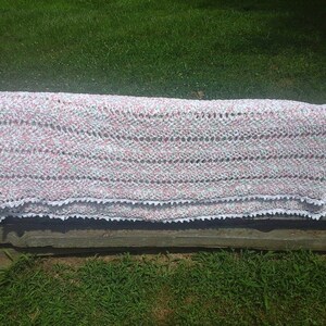 59 x 67 pink mint orange white varigated crocheted blanket