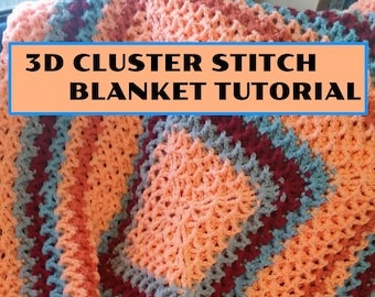 Patrón de manta cuadrada de ganchillo con punto de racimo 3D (PDF)