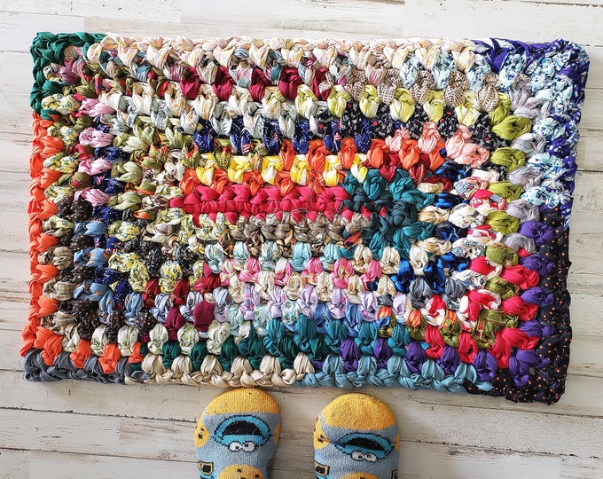 Rectangle Crochet Rag Rug, 20 X 30, Multi Color Cotton Mat - Etsy