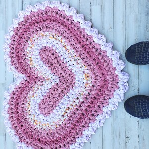 Pink Heart Rag Rug, Thick Crochet Rag Rug, Cotton Washable Kitchen Rag ...
