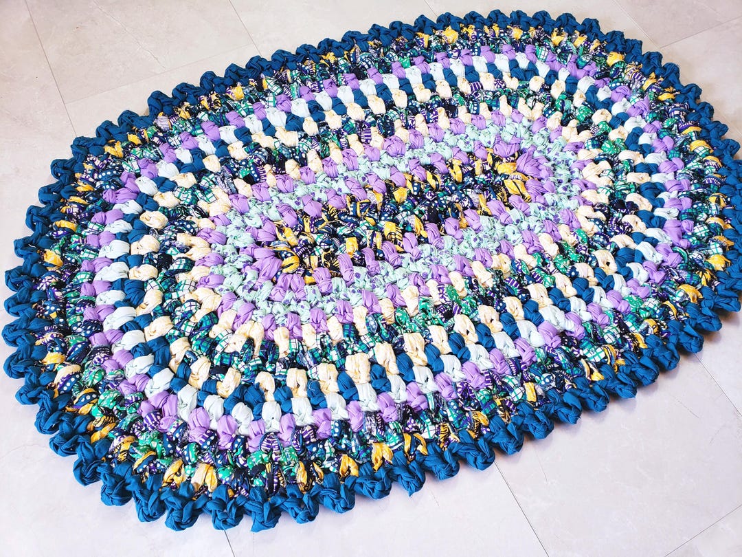 Lavender Rag Rug Handmade Crochet Rag Rug, Oval, Lavender Green, Recycled Textiles ...