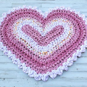 Pink Heart Rag Rug, Thick Crochet Rag Rug, Cotton Washable Kitchen Rag ...