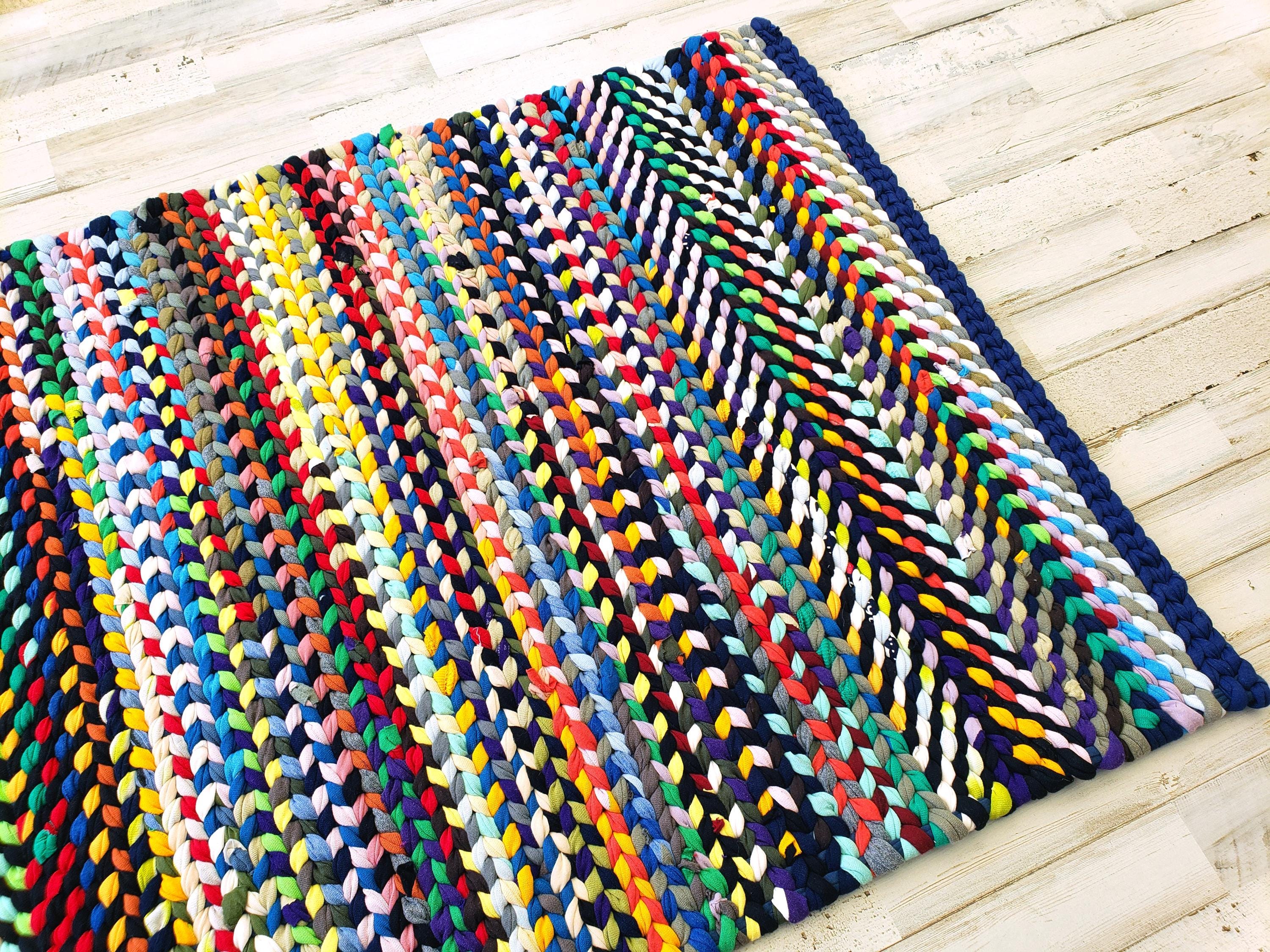 Twining Rag Rug Multi Colored Twined Rag Rug, Handwoven With Recycled Tshirts - Etsy