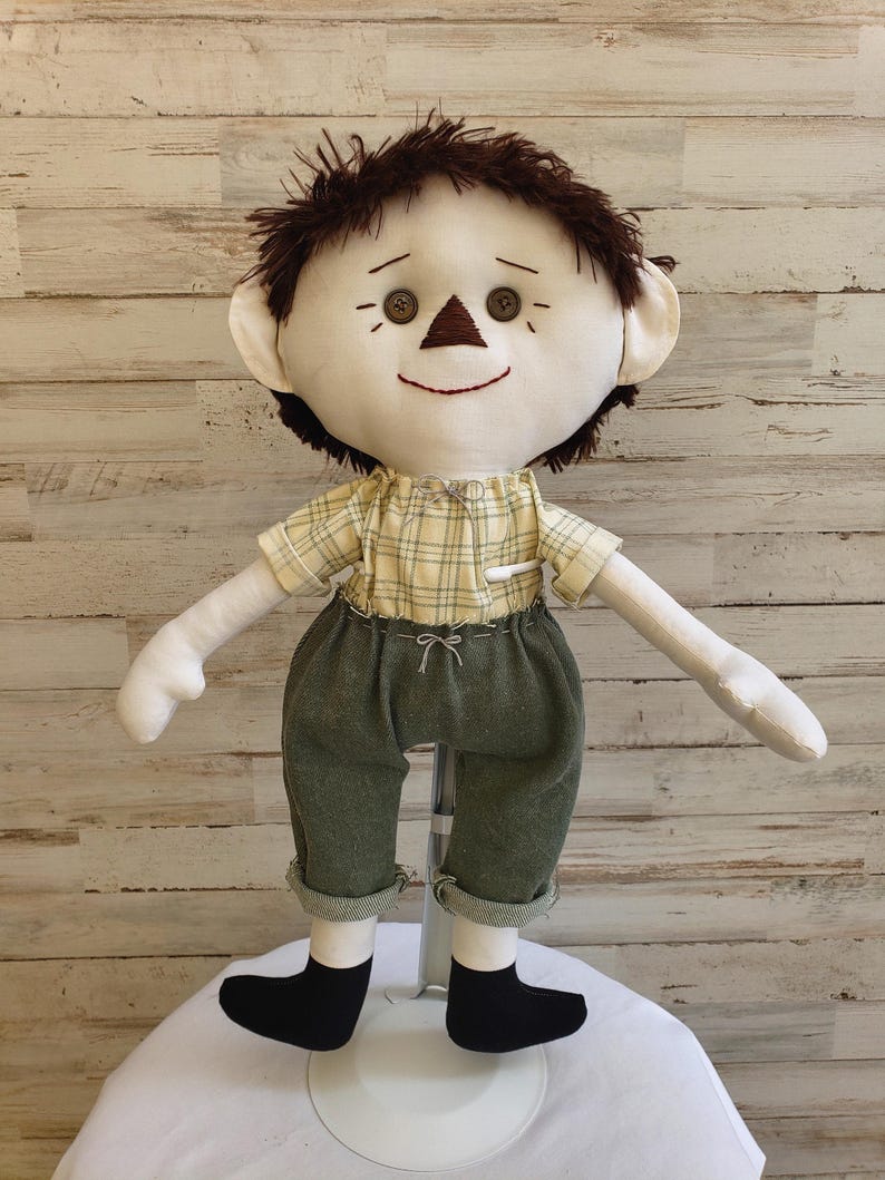 Boy Ragdoll OOAK Handmade Boy Rag Doll With Brown Hair and Green Denim Pants - Etsy