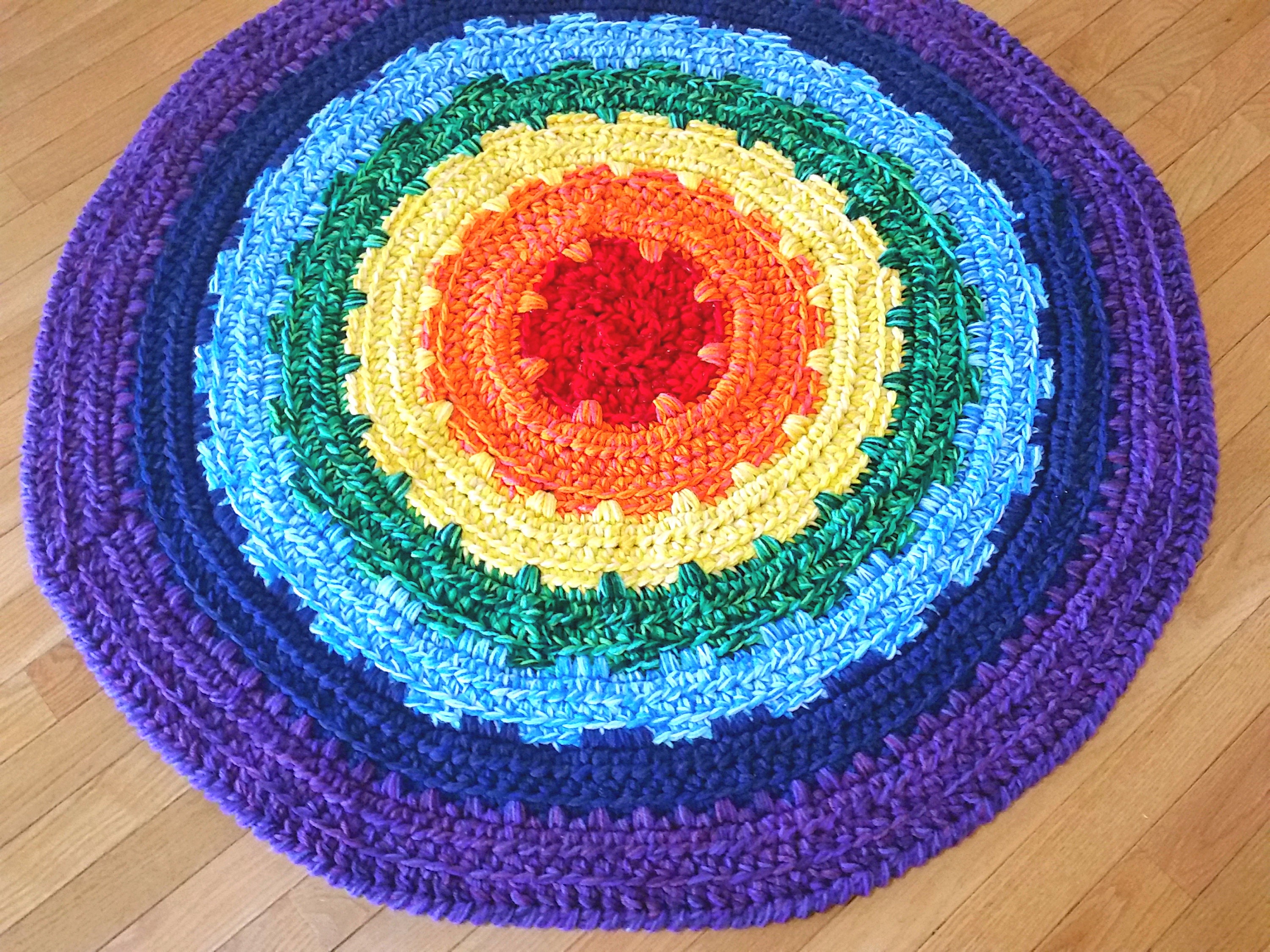 Rainbow Round Crochet Rag Rug Bright Modern Home Decor 41 Etsy