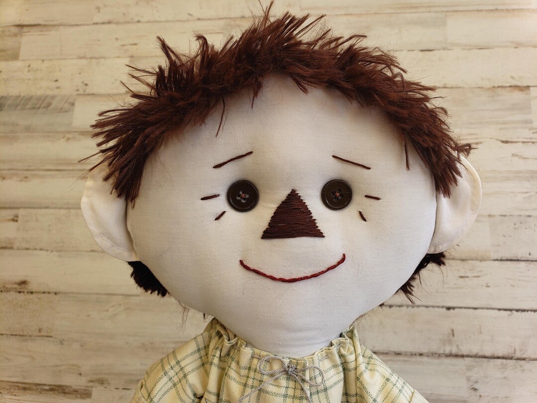 OOAK Handmade Boy Rag Doll With Brown Hair and Green Denim Pants - Etsy