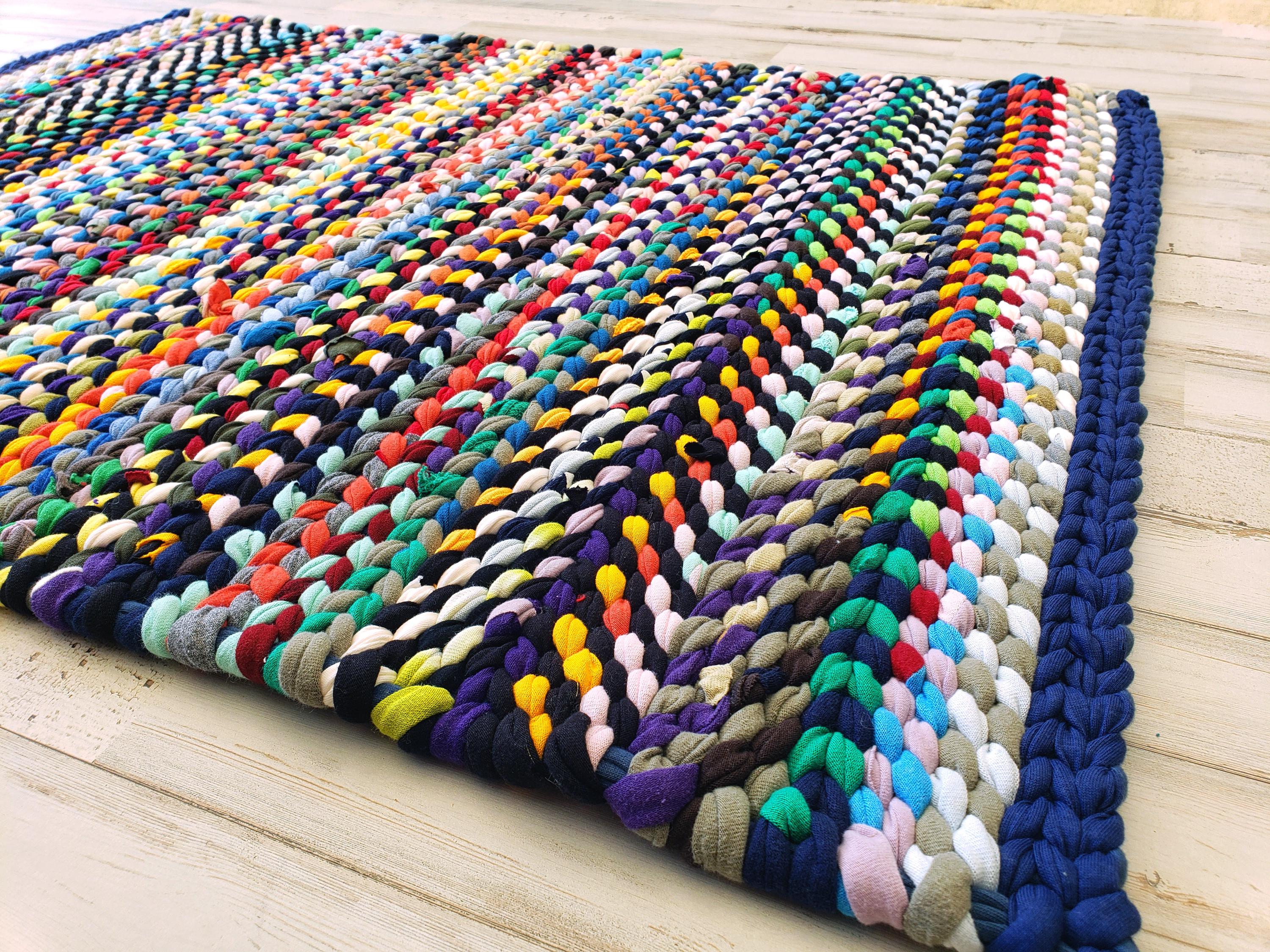 Tie Rag Rug Multi Colored Twined Rag Rug, Handwoven With Recycled Tshirts - Etsy