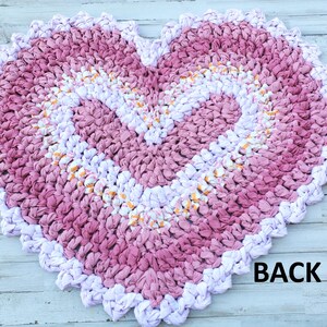 Pink Heart Rag Rug, Thick Crochet Rag Rug, Cotton Washable Kitchen Rag ...