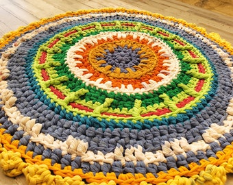 Round Crochet Rag Rug Made with Recycled T-shirts