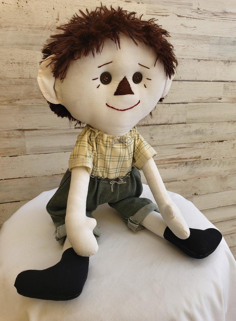 Boy Ragdoll OOAK Handmade Boy Rag Doll With Brown Hair and Green Denim Pants - Etsy