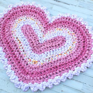 Pink Heart Rag Rug, Thick Crochet Rag Rug, Cotton Washable Kitchen Rag ...