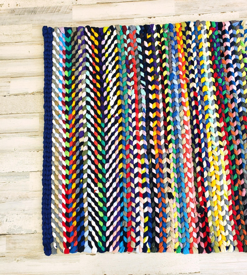 Multi Colored Twined Rag Rug, Handwoven With Recycled Tshirts - Etsy