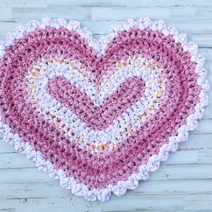 Pink Heart Rag Rug, Thick Crochet Rag Rug, Cotton Washable Kitchen Rag ...