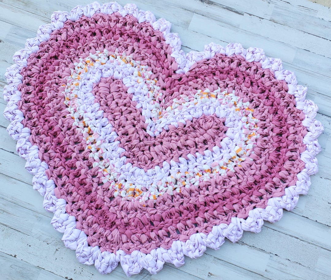 Pink Heart Rag Rug, Thick Crochet Rag Rug, Cotton Washable Kitchen Rag ...