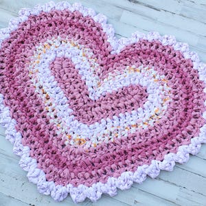 Pink Heart Rag Rug, Thick Crochet Rag Rug, Cotton Washable Kitchen Rag ...