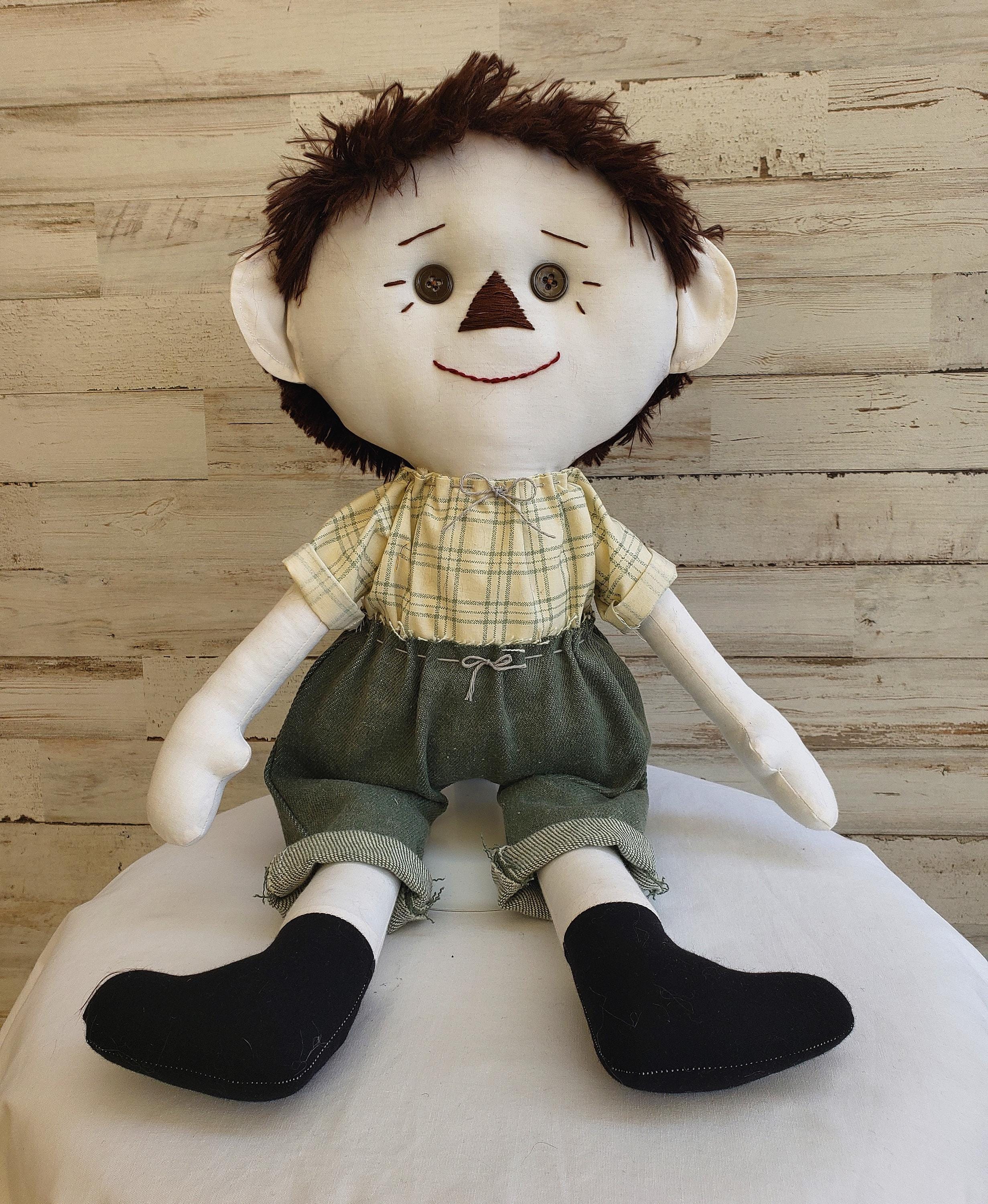 Boy Ragdoll OOAK Handmade Boy Rag Doll With Brown Hair and Green Denim Pants - Etsy